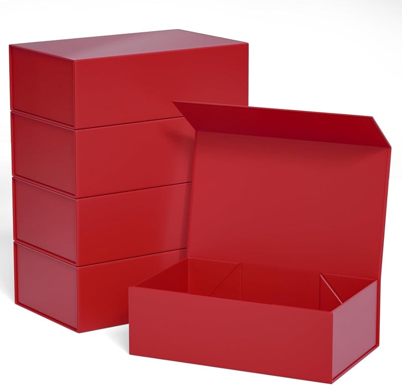 ROSTELACK Red Gift Boxe 12" x 6" x 4" with Magnetic Closure Lid Gift Boxes for Presents,Bridesmaid Gifts Box,Cute Box,Birthday Gift box,Luxury for Gift Packaging, Magnetic Gift Box for Wrapping Gifts (Red/5PCS) - Image 1